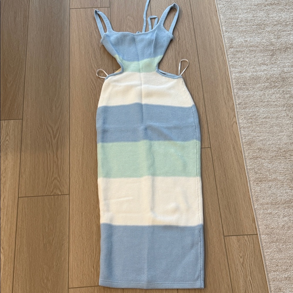 Striped Blue and White Knit Dress - Picture 3 of 3